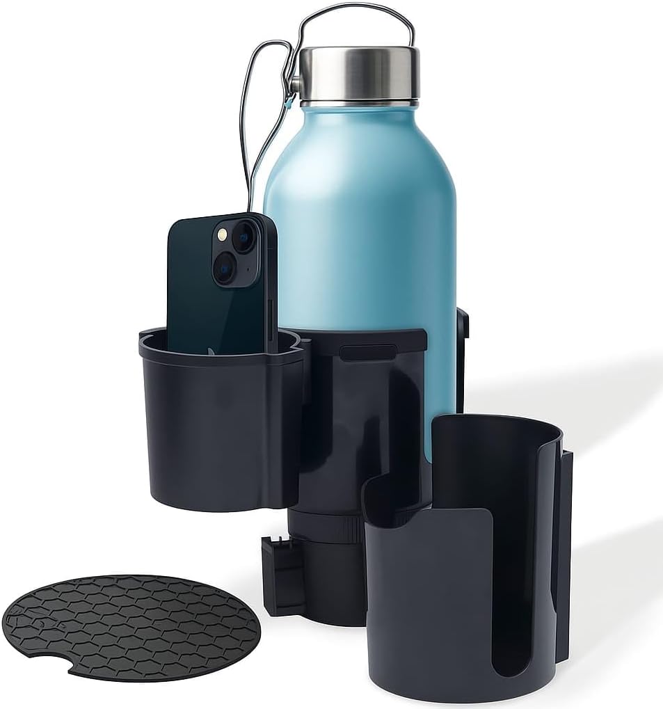 Car Cup Holder Expander - 2 in 1 Adjustable Cup Holder Adapter Set with Magnetic Bottle Mount Accessory - Fits Big Cups and Large Water Bottles - Drink Caddy
