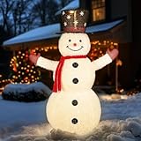 Alupssuc 5ft Pop-Up White Snowman, Large Outdoor Decor Collapsible with Warm-White Lights and Snow Velvet Appearance, Perfect for Outdoor/Indoor Christmas Decorations, Holiday Garden Yard Decor