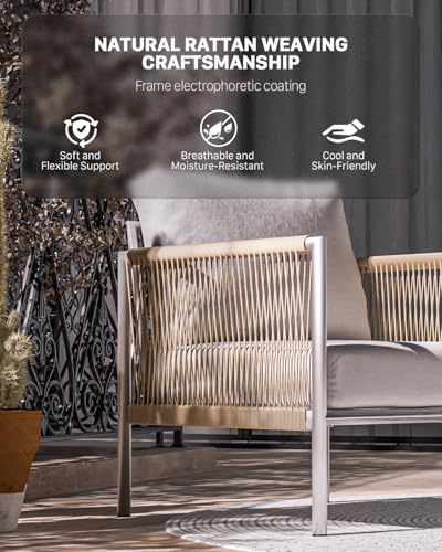 Image of ZANDOR Aluminum Outdoor Patio Furniture 2 Pcs Armchair, All-Weather Metal Modern Outside Furniture with Washable Thick Cushion, HDPE Woven Rope Rattan Bistro Sofa Chair, Garden /Backyard /Porch, Silver