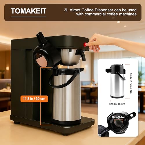 Image of TOMAKEIT Airpot Coffee Carafe for Keeping Hot,102oz /3L Coffee Dispenser Thermal with Pump,Insulated Stainless Steel Hot Beverage Dispenser for Parties,Thermal Carafe for Hot Drinks Water Tea Chocolate