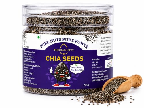 Image of ThodaNutty Premium Chia Seeds 200g | Raw Seeds for Eating | Rich in Omega 3, Protein, Calcium, Iron & Dietary Fibre | Healthy Superfood for Smoothies, Salads & Weight Management
