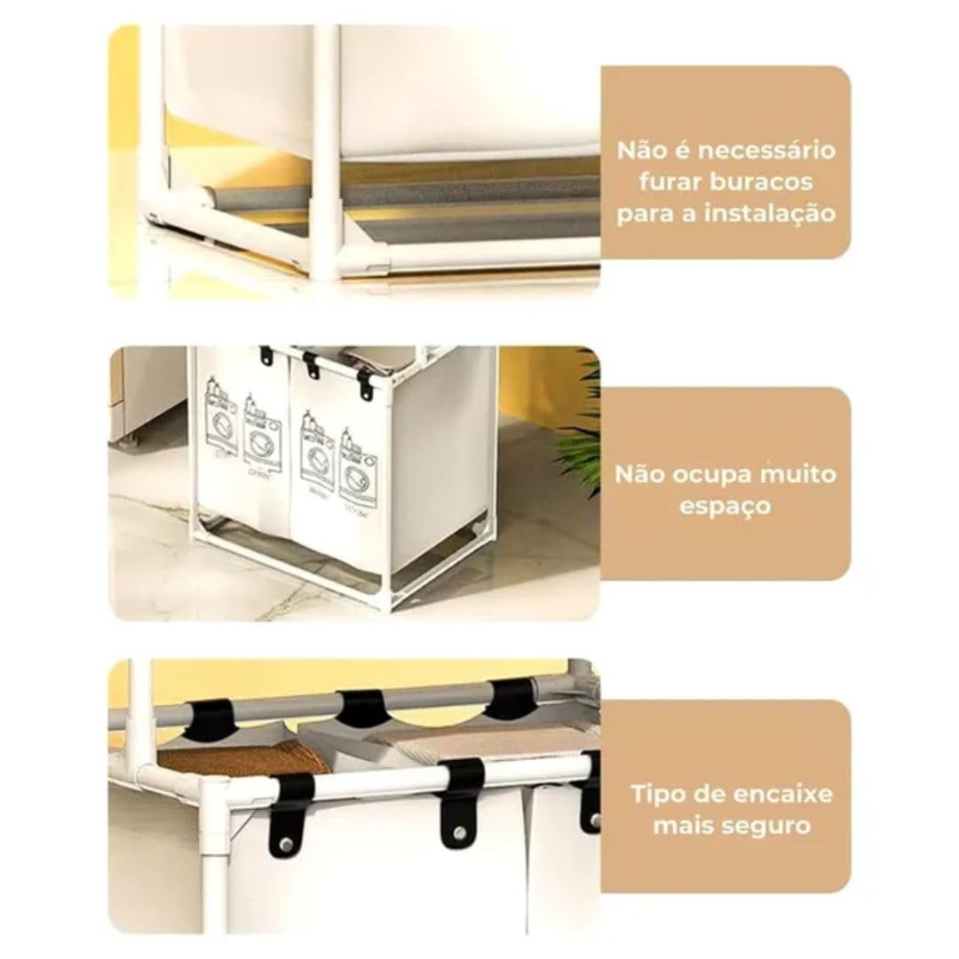 Cesta da lavanderia a 3 livelli – Organizzatore indipendente con 4 contenitori di grande capacità (44x31x97 cm)