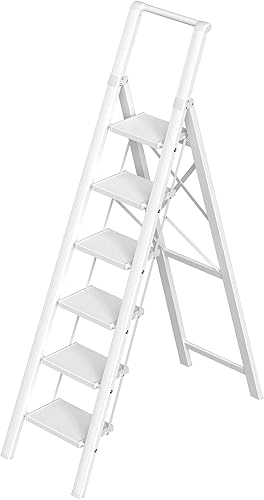 GameGem Escalera de 4 escalones, taburete plegable de aluminio con pedal antideslizante resistente y ancho, escalera de mano ligera y portátil con