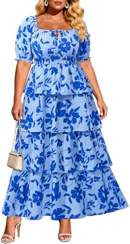 Plus Size Summer Dresses 2026 - Floral Milkmaid Puff Sleeve Casua...