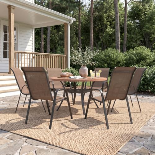 Image of VICLLAX Patio Dining Set for 6, Round Table & Stackable Chairs