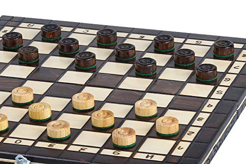 Sunrise Chess & Games - Szachy i warcaby gra drewniana 35 x 35 cm drewno wiśniowe - Kompaktowa gra 2 w 1 ze składaną walizką