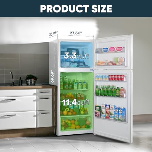 image for Upstreman 14.7 Cu.Ft. Double Door Refrigerator in White Steel with Lar