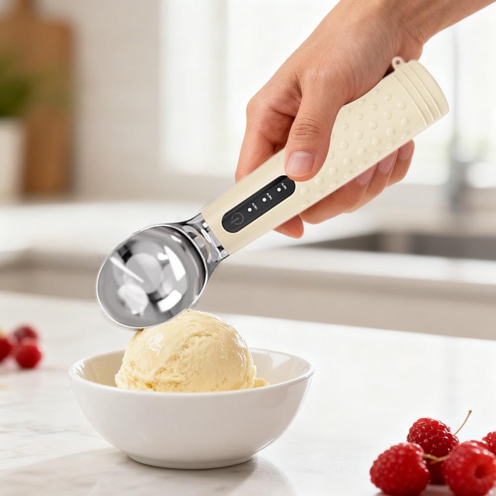 Cuillère à glace chauffante, rechargeable, 3 modes de température, affichage LED, chauffage rapide jusqu'à 71,1 °C, étanche, poignée ergonomique en silicone pour crème glacée dure et desserts