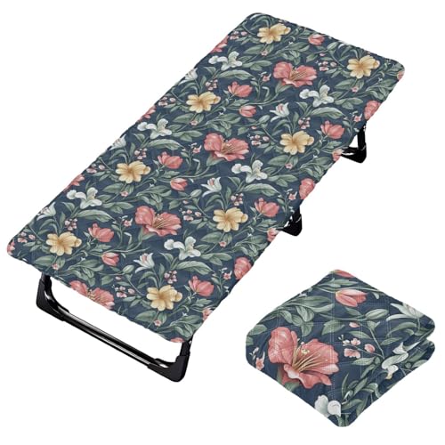 Flowers Lily Navy Blue Toddler Portable Bed Sheet Soft & Comfortable Cot Sheet for Toddler Bed Sheets for Toddlers Sleeping Cot 50' x 25' (Bed Not Included)