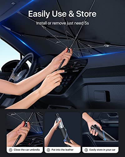 Andobil Windshield Sun Shade Car, [Newest Ice Crystal Nano Cold Reflector] Protect Car From Sun Rays Damage Umbrella Sun Shade For Most Of Car Suv Truck - Keeps Car Cool & Comfy (29.5"-57" Medium) #TOP6