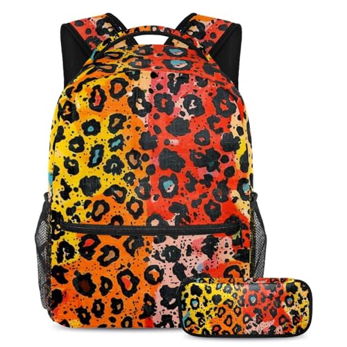 Cartables léopard abstrait : le lot sac et trousse contre le désordre scolaire
