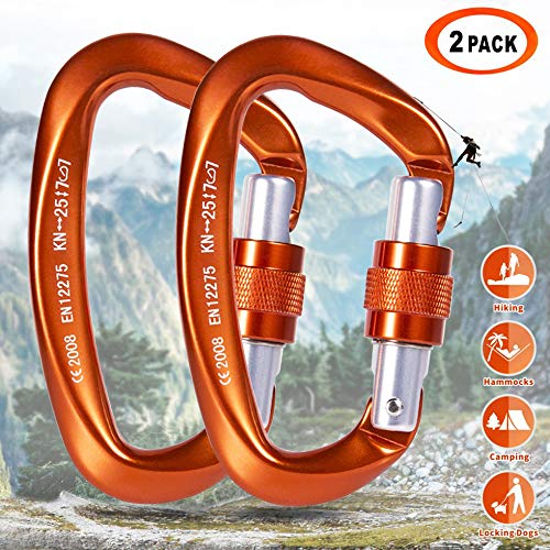 Idefair Campeggio Moschettoni ,2Pack 25KN Twist Moschettone con Ghiera a vite per Arrampicata all'aperto, Campeggio, Amache, Guinzaglio per Cani, Altalena, Pesca, Borraccia, Portachiavi
