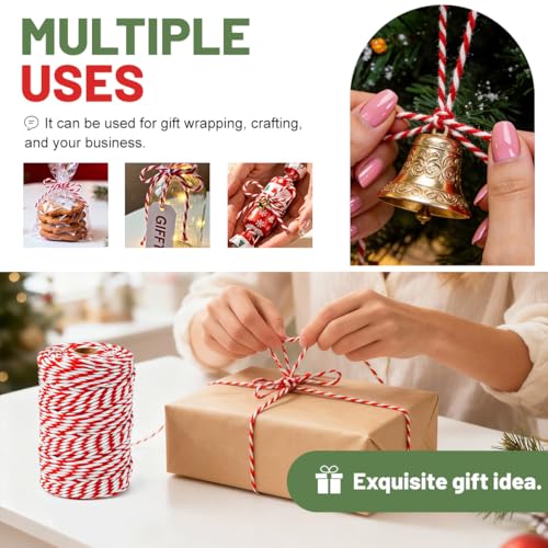Image of SMART&CASUAL Red and White Cotton Twine, 700 Feet Natural Bakers String for Cooking, Crafts, Gift Wrapping, Butchers, Christmas and Wedding Decor