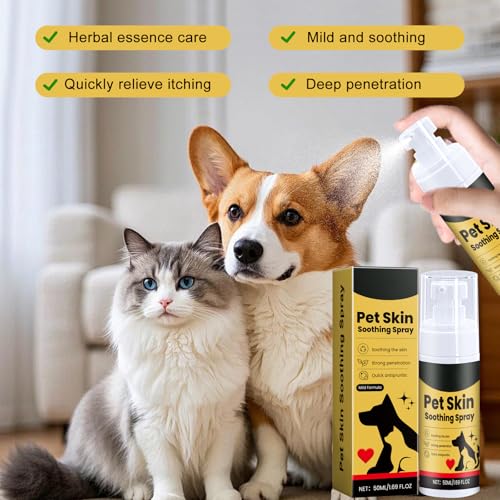 Toivize Pet Skin Care Spray für Hunde & Katzen, Antiseptisches Hautspray, Beruhigendes Spray gegen Juckreiz, Allergien & Trockene Haut, Wundpflege & Schnelle Hautregeneration, 50ml