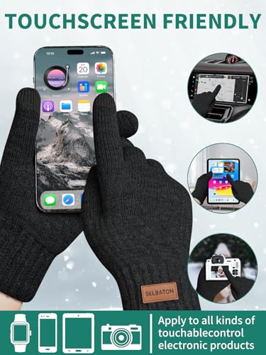 SELBATON Handschuhe Winter für Damen und Herren mit Wolle Verzweigung Strick Elastisch Touchscreen Winterhandschuhee für Kaltes Wetter zum Laufen zum Skifahren Fahren