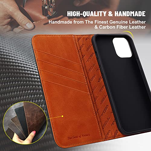 Visoul Case For Iphone 13 Pro Max Wallet Case, Magnetic Carbon Fiber Leather Case With Card Holder For Men And Women, Folio Flip Cover With Rfid Blocking For Iphone 13 Pro Max(6.7-Inch)(Black+Orange) #TOP1