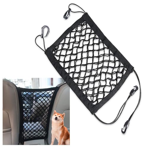 Dog Car Net Barrier for Cars SUVs, Double Layer Design, Car Divider & Storage Bag, Easy Install, Universal Stretchable Automotive Seat Divider