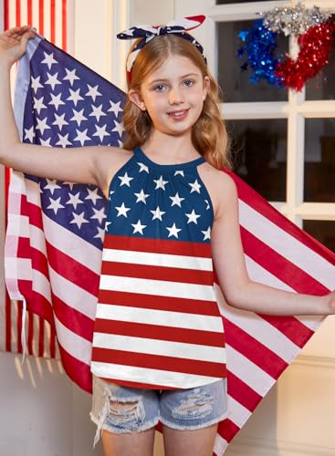 Image of BesserBay Girls Summer Back Button Halter Neck Tank Top Cold Shoulder Casual Blouse Pleated Sleeveless Shirts 5-14 Years