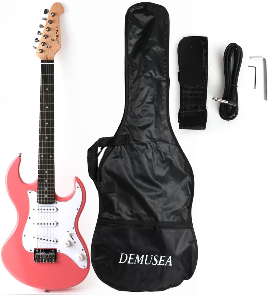 36 Inch 3/4 Electric Mini Guitar Beginner Starter Travel Portable Practic With Gig Bag And Strap(Pink)