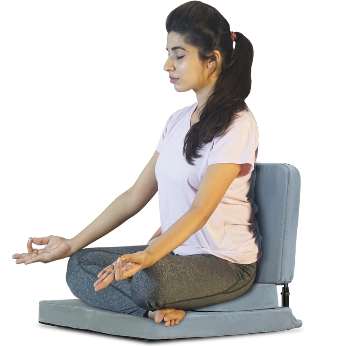 Kawachi Zen Zone 90° Buddha Yoga Meditation Floor Chair Premium and Foldable with Fixed Back Support Grey
