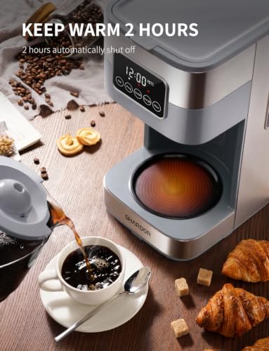 Image of SHARDOR 10-Cup Programmable Coffee Maker, Regular & Strong Brew Drip Coffee Machine for Home and Office, Auto Shut Off, Permanent Filter (gray)