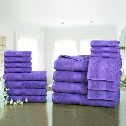 Ample Decor Badezimmer Handtuch Set 18-4 Handtuch, 4 Badetuch, 10 Waschlappen - Oeko Tex Zertifiziert 600GSM 100% Baumwolle - Hohe Saugfähigkeit Schnell Trocknend, ideal zum Verschenken - Lila – Bild 4