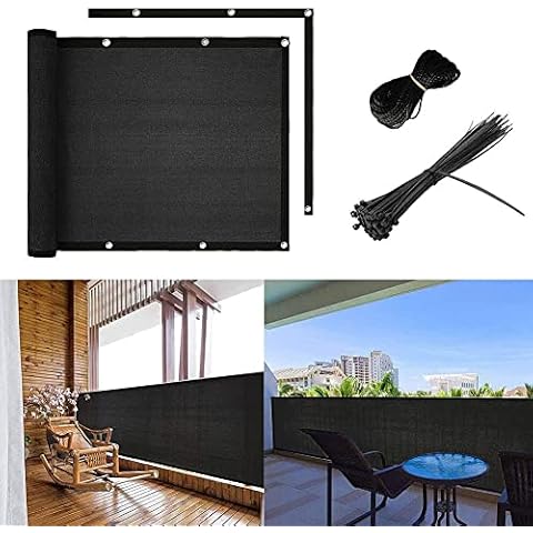 shsyue Balcony Privacy Screen Cover,0.9x5m Garden Screens with Cable Ties,Garden Privacy & Protective Screens Weatherproof UV Protection Windscreen for Outdoor Deck-Black Cover