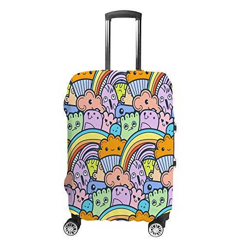 Housse pour valise de voyage anti-poussière lavable motif monstres gribouillis colorés