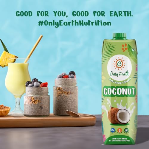 Image of Only Earth Coconut Drink | Best for Coffee, Tea, Cereals, Shakes or As Is | 40% Coconut Water + 59% Coconut Milk | | Dairy Free | Unsweetened | Plant-Based | Source of Calcium | Preservatives Free | No Added Sugar | No Trans-Fat |Thai Coconuts