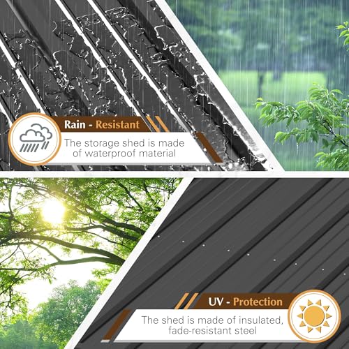 Image of GUNJI 10 x 10 FT Shed Outdoor Storage Shed Metal Garden Shed with Lockable Door Outside Waterproof Tool Shed for Backyard, Patio, Lawn (Brown)