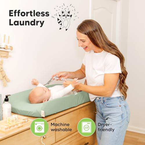 Image of 2-Pack Baby Changing Pad Cover for Girl, Boy - 34x18 Soft Viscose Derived from Bamboo Baby Diaper Changing Table Pad Cover Sheets, Neutral, Snug Fit Nursery Diaper Change Sheets (Sage)