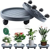 K KASONIC 40cm Pflanzentablett mit 4 Rollen, Tragkraft 100kg, 2 Stück Runde Rolluntersetzer für Innen- und Außenbereich, Inklusive 5m Reißbare Pflanzenbinder