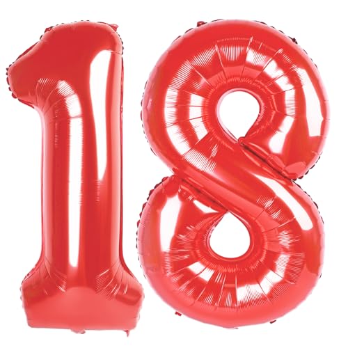 Red Number 18 Balloon 40 Inch Birthday Decorations, Number 18 Balloon Birthday Party Decorations, Anniversary Decorations Graduations Party Supplies