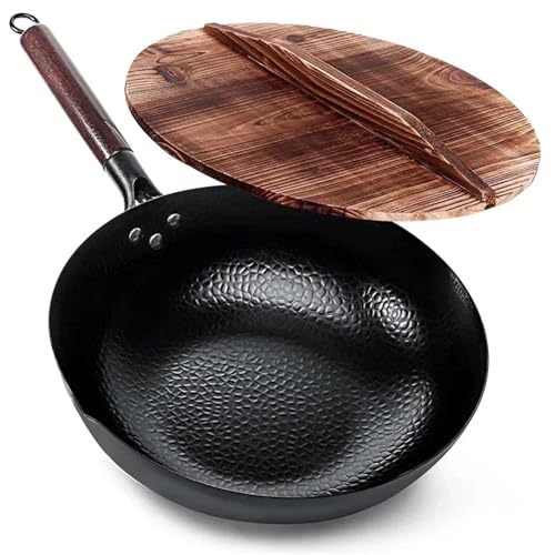 Wok Pan de Acero Carbono 32 cm con Tapa de Madera miniatura 1