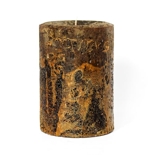 Still Water Candles Handmade Dark Brown Rustic Textured Unscented Pillar Candle, Primitive Country Farmhouse Home Decoration, Clean Burning Wax, Many Sizes Small 3x4, 3x6, 4x6, to Giant 3 Wick 6x9