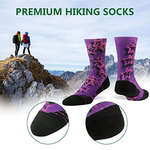 Huso HMC60004Z Crazy Hiking Socks For Men, Women Novelty Geometric Patterned Moisture Wicking Cushioned Sports Outdoor Work Boot Socks 6 Pairs thumb #3