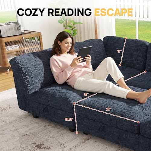 Image of 99 inch Modular Sectional Chenille Sofa bed with Hidden Storage, Comfy Modern 6 Seater Oversized Deep Seat Couch, Modular Sectional with Ottoman and Removable Cover for Living Room, Apartment, Black