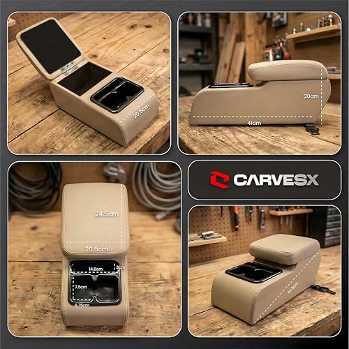 Image of Rear Armrest with Dual Cup Holders,Premium PU Leather, Universal for All Cars, Dual-Mount Fit (BEIGE)