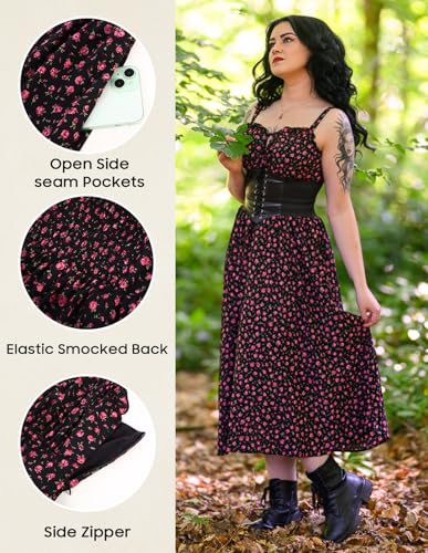 Image of Scarlet Darkness Summer Dresses for Women 2026 Floral Corset Dress Long Milkmaid Dress with Pocket