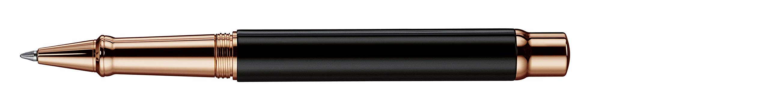Otto Hutt design 04 Tintenroller 009-16494 – Tintenroller mit hochwertiger Beschichtung und glänzender Oberfläche in der Farbe Schwarz-Roségold – Mit Großraummine M, blau
