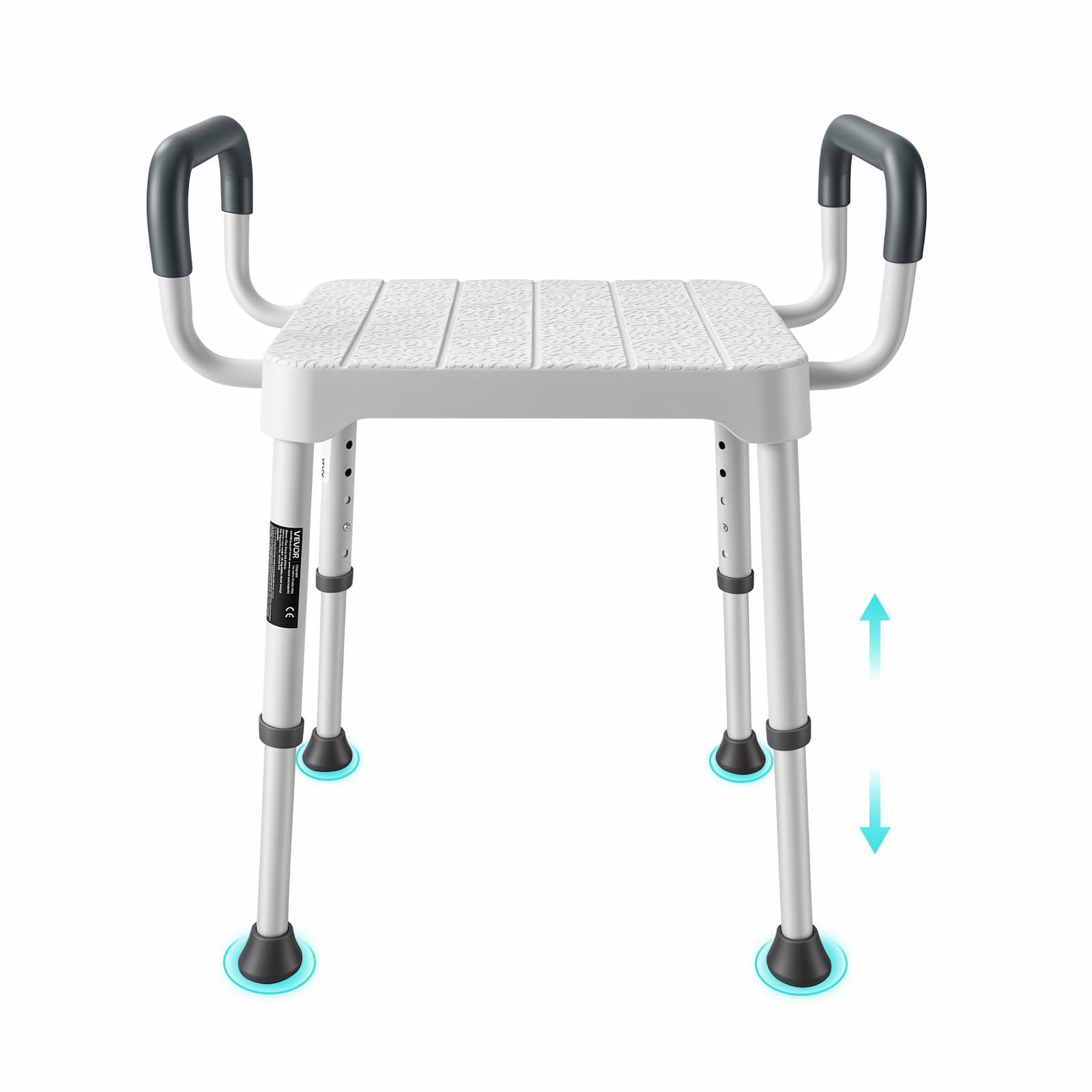 VEVOR Silla de Ducha con Reposabrazos, Taburete para Baño, Altura 6 Niveles