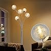 Depuley Lampadaire 5 LED Boule en Verre Avec Liseuse Flexible&Interrupteur de Pied Design Moderne, Lampe sur Pied Salon en Métal Argent, pour Chambre, salon, 177.5 cm (Ampoules G9 Non Inclus)