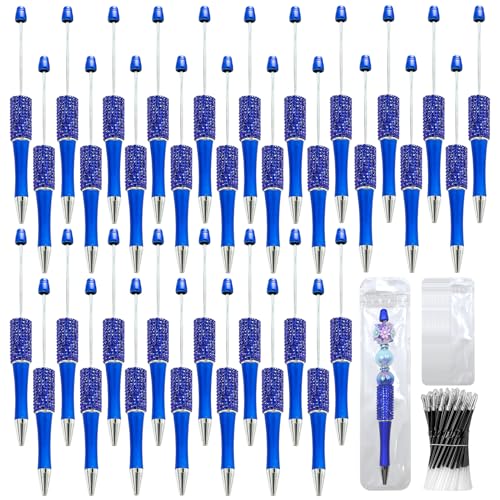 Image of 150 Pcs DIY Diamond Beadable Pen Kit - 50 Plastic Rhinestone Beaded Pens Bulk with Refills & Bags - Fancy Cute Glitter Pens for Crafting, Students & Teachers - School Supplies (Blue01)