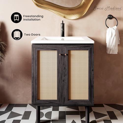 Image of Classe 24 inch Freestanding Bathroom Vanity in Black Oak with Sink Top