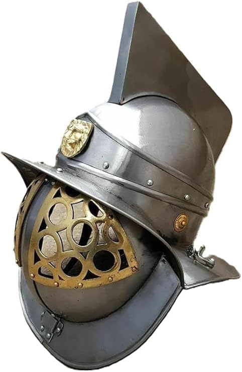 Medieval Murmillo Gladiator Helmet, Knight Crusader Armor Replica, Silver Polish