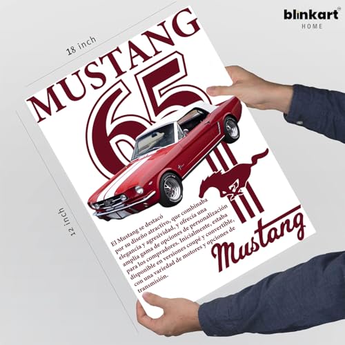 Image of BLINKART Ford Mustang (1965) CarFramed Posters Gift Items Boys Room Wall Decoration Bedroom Office Studio Synthetic Wood Frame & Acrylic Glass Ready to Hang - 18x12 Inch, (A4 Size) - CAR-033
