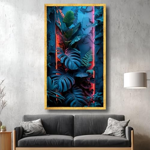 Tableau jungle tropicale néon 50x90cm sans cadre pour une déco moderne - 2