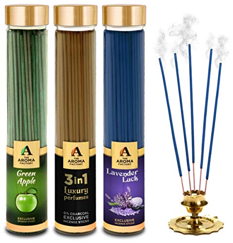 Image of The Aroma Factory Fresh Active,3 in 1 & Lavender Agarbatti for Pooja,Luxury Incense Sticks,100% Herbal Fragrance Agarbathi (Bottle Pack of 3x100g)