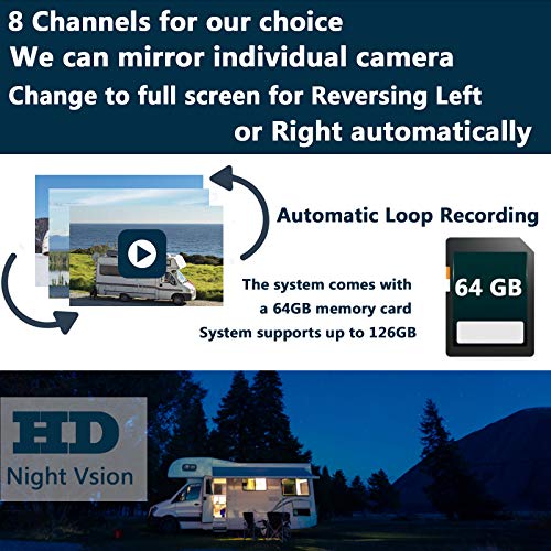 Image of 128GB 10.1 inch Audio Monitor Backup Camera Built-in DVR Dash Cam for RV Truck Trailer Rear Side Front Backing View Wired System 1080P HD Image 4 Split Screen IP69 Waterproof Avoid Blind Spot A10