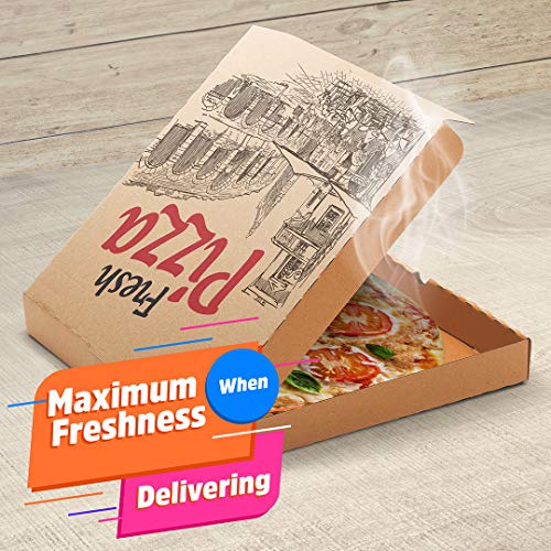50 Pack "12 Inch" Safe Corrugated Cardboard Pizza Boxes, Kraft Protective Delivery Containers, Square Pizzeria Bakery Restaurant & Party Packaging, No Plastic Thick Paperboard Fresh Food Box-50 Boxes #TOP2